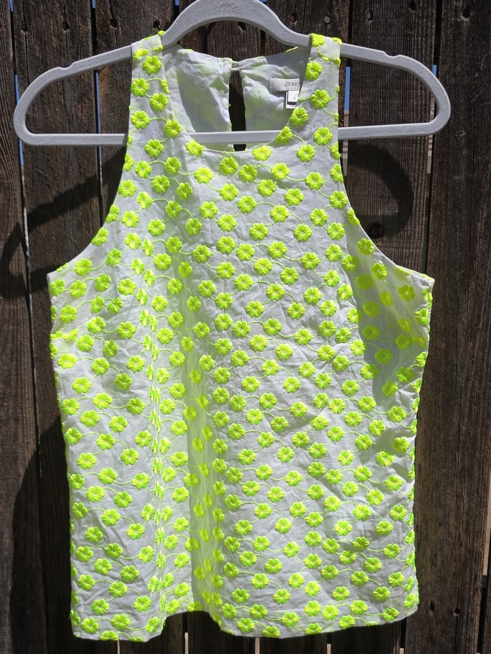 J. Crew White Tank Top with Neon Yellow Floral Embroidery